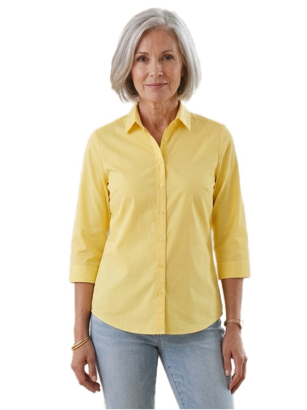 Foxcroft Wrinkle Free Yellow Button Down 3/4 Roll Tab Sleeve Shirt